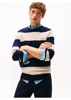 Tommy Hilfiger Męski wełniany sweter Mężczyźni Wełna granatowy w paski ze sklepu vangraaf w kategorii Swetry męskie - zdjęcie 187491706