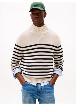 Tommy Hilfiger Męski sweter z dzianiny Mężczyźni Bawełna écru w paski ze sklepu vangraaf w kategorii Swetry męskie - zdjęcie 187491715