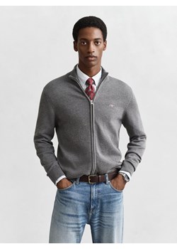 Gant Męski kardigan Mężczyźni Bawełna szary jednolity ze sklepu vangraaf w kategorii Swetry męskie - zdjęcie 187491738