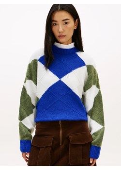 Tommy Hilfiger Sweter damski z dzianiny z alpaki Kobiety błękit królewski w kratkę ze sklepu vangraaf w kategorii Swetry damskie - zdjęcie 187491747