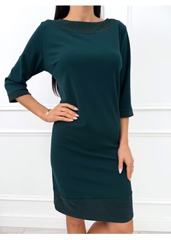 Ciemnozielona Elegancka Sukienka z Ozdobnym Dekoltem ze sklepu ModnaKiecka.pl w kategorii Sukienki - zdjęcie 187492166