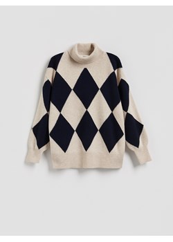 Reserved - Wełniany golf w romby - wielobarwny ze sklepu Reserved w kategorii Swetry damskie - zdjęcie 187498948