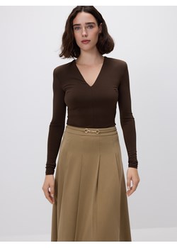 Reserved - Body z długim rękawem - ciemnobrązowy ze sklepu Reserved w kategorii Body damskie - zdjęcie 187498959
