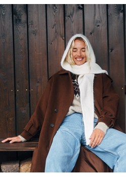 Reserved - Wełniany płaszcz z szalem - brązowy ze sklepu Reserved w kategorii Płaszcze damskie - zdjęcie 187498976