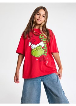 Sinsay - Bawełniana koszulka z nadrukiem Grinch - czerwony ze sklepu Sinsay w kategorii Bluzki dziewczęce - zdjęcie 187500458