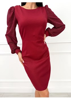Bordowa Połyskująca Sukienka z Ozdobnymi Rękawami ze sklepu ModnaKiecka.pl w kategorii Sukienki - zdjęcie 187500999