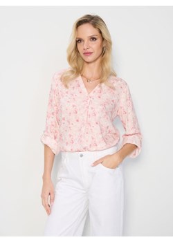 Sinsay - Bluzka koszulowa z dekoltem V w kwiaty z wiskozy - różowy ze sklepu Sinsay w kategorii Bluzki damskie - zdjęcie 187504015