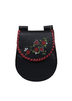 czarna torebka skórzana na ramię Basia Flo z haftem ze sklepu Słoń Torbalski w kategorii Listonoszki - zdjęcie 187506729