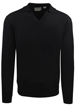 Męski, Lekki Sweter z Otwartym Kołnierzykiem Polo - Brave Soul - Czarny SWBRSAW25elijahBLACK ze sklepu JegoSzafa.pl w kategorii Swetry męskie - zdjęcie 187506836