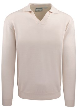 Męski, Lekki Sweter z Otwartym Kołnierzykiem Polo - Brave Soul - Kremowy SWBRSAW25elijahCREAM ze sklepu JegoSzafa.pl w kategorii Swetry męskie - zdjęcie 187506839
