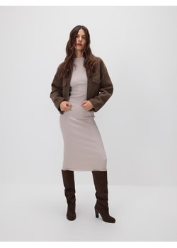 Reserved - Prążkowana sukienka z wiskozą - beżowy ze sklepu Reserved w kategorii Sukienki - zdjęcie 187507315