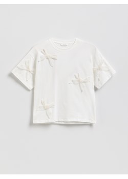Reserved - T-shirt z kokardkami - złamana biel ze sklepu Reserved w kategorii Bluzki dziewczęce - zdjęcie 187507326