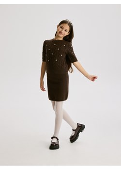 Reserved - Dzianinowa spódnica z domieszką wełny - brązowy ze sklepu Reserved w kategorii Spódnice dziewczęce - zdjęcie 187507647