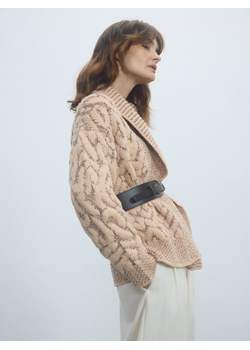 Reserved - Kardigan z paskiem - kremowy ze sklepu Reserved w kategorii Swetry damskie - zdjęcie 187510456