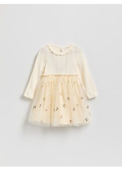 Reserved - Bawełniana sukienka z tiulowym dołem - kremowy ze sklepu Reserved w kategorii Sukienki dziewczęce - zdjęcie 187510699