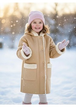 Sinsay - Płaszcz z imitacji zamszu z kożuchem - beżowy ze sklepu Sinsay w kategorii Płaszcze dziewczęce - zdjęcie 187513607