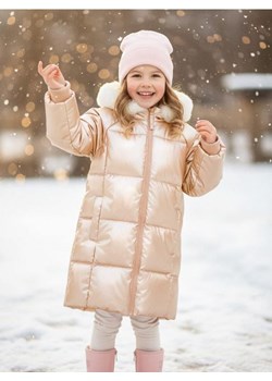 Sinsay - Pikowany płaszcz z kapturem ze sztucznym futerkiem - złoty ze sklepu Sinsay w kategorii Płaszcze dziewczęce - zdjęcie 187513668