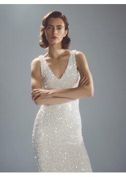 Reserved - Sukienka z cekinami - kremowy ze sklepu Reserved w kategorii Sukienki - zdjęcie 187517117