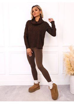 SWETER OZDOBNIE PLECIONY Z GOLFEM- CZEKOLADOWY ze sklepu olika.com.pl w kategorii Swetry damskie - zdjęcie 187517907