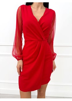 Czerwona Elegancka Sukienka z Połyskującymi Rękawami ze sklepu ModnaKiecka.pl w kategorii Sukienki - zdjęcie 187518047