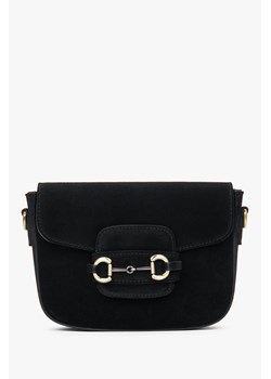 Estro: Czarna torebka damska na ramię typu podkowa z włoskiego weluru naturalnego Premium ze sklepu Estro w kategorii Listonoszki - zdjęcie 187518637
