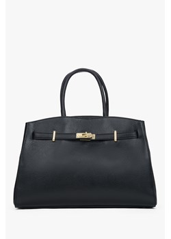 Estro: Elegancka czarna torebka typu tote z włoskiej skóry naturalnej Premium ze sklepu Estro w kategorii Kuferki - zdjęcie 187518645