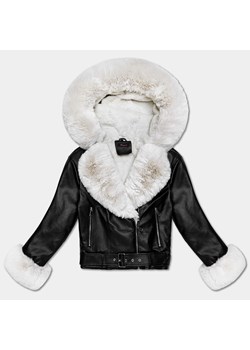 Damska ramoneska z futrzanym kapturem czarna/ecru (61M8506-392B) ze sklepu goodlookin.pl w kategorii Kurtki damskie - zdjęcie 187521539