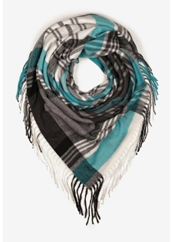 Niebiesko-Biały Kraciasty Szalik z Wiskozy i Bawełny z Frędzlami Relavis ze sklepu renee.pl w kategorii Szaliki i chusty damskie - zdjęcie 187521606