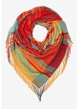 Czerwono-Żółty Szalik z Bawełny i Wiskozy Ozdobiony Klasyczną Kratą i Frędzlami Nerifla ze sklepu born2be.pl w kategorii Szaliki i chusty damskie - zdjęcie 187521636