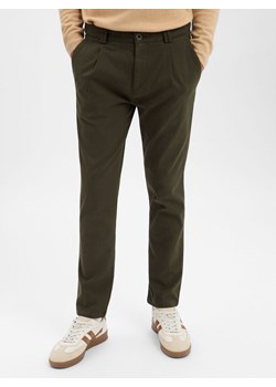 Finshley & Harding Męskie spodnie plisowane - Todd Mężczyźni oliwkowy jednolity ze sklepu vangraaf w kategorii Spodnie męskie - zdjęcie 187521797