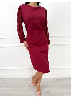 Bordowa Sukienka Plus Size z Siateczką na Rękawach ze sklepu ModnaKiecka.pl w kategorii Sukienki - zdjęcie 187523805