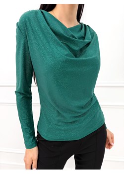 Zielona Połyskująca Bluzka z Lejącym Dekoltem ze sklepu ModnaKiecka.pl w kategorii Bluzki damskie - zdjęcie 187523915