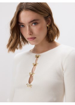 Reserved - Bluzka z ozdobną aplikacją - złamana biel ze sklepu Reserved w kategorii Bluzki damskie - zdjęcie 187525788