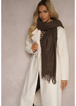 Ciemnobrązowy Szalik z Wiskozą Bawełną i Frędzlami Siathlin ze sklepu renee.pl w kategorii Szaliki i chusty damskie - zdjęcie 187527329