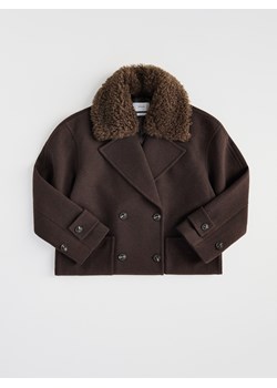 Reserved - Płaszcz z dodatkiem wełny - ciemnobrązowy ze sklepu Reserved w kategorii Płaszcze damskie - zdjęcie 187527819