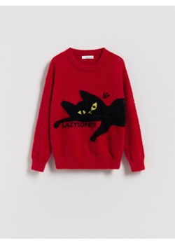 Reserved - Sweter z dzianiny z długim włosem - czerwony ze sklepu Reserved w kategorii Swetry dziewczęce - zdjęcie 187527855