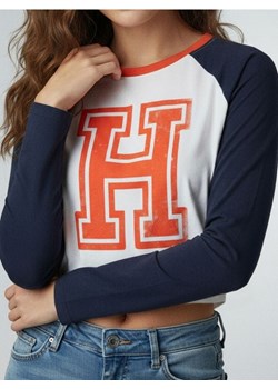 Sinsay - Crop top z długim rękawem raglanowym i nadrukiem - granatowy ze sklepu Sinsay w kategorii Bluzki damskie - zdjęcie 187528458