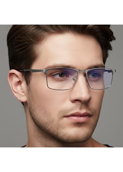Srebrne męskie okulary do komputera BLUE LIGHT zerówki 2553B ze sklepu Stylion w kategorii Okulary zerówki męskie - zdjęcie 187531745