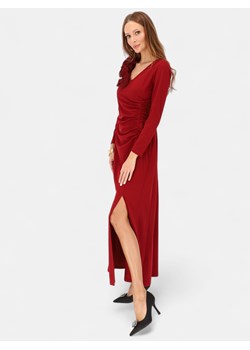 Bordowa wieczorowa sukienka maxi z rozcięciem L'AF Mara ze sklepu Eye For Fashion w kategorii Sukienki - zdjęcie 187531859