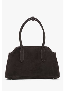 Estro: Ciemnobrązowa torebka damska na ramię z włoskiego weluru naturalnego Premium ze sklepu Estro w kategorii Kuferki - zdjęcie 187532535