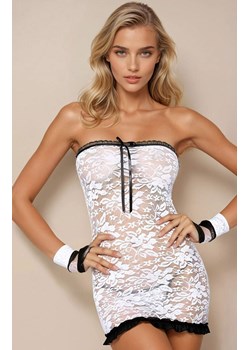 3-częściowy komplet koronkowej bielizny sukienka, stringi, rękawiczki Purity, Kolor biało-czarny, Rozmiar S, Angels Never Sin ze sklepu Intymna w kategorii Komplety bielizny damskiej - zdjęcie 187533869