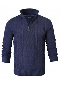 Bawełniany Sweter na Zamek, Wysoki Kołnierz - Pako Jeans - Granatowy SWPJNScraigGR ze sklepu JegoSzafa.pl w kategorii Swetry męskie - zdjęcie 187535535
