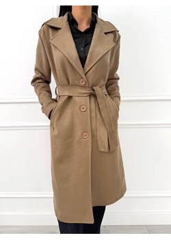 Cappuccino Zamszowy Płaszcz ze sklepu ModnaKiecka.pl w kategorii Płaszcze damskie - zdjęcie 187536189