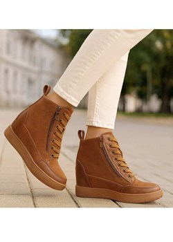 Czekoladowe trampki snekaersy na koturnie /i5-4 h2 18493 W12-3/ ze sklepu Pantofelek24.pl w kategorii Trampki damskie - zdjęcie 187537717