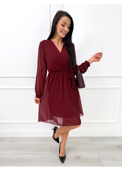 Bordowa Szyfonowa Sukienka z Kopertowym Dekoltem ze sklepu ModnaKiecka.pl w kategorii Sukienki - zdjęcie 187538846