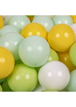 KiddyMoon Plastikowe piłeczki 7cm Zabawka zestaw kulek, biały-mięta-jasny zielony-żółty ze sklepu kontri.pl w kategorii Zabawki - zdjęcie 187539296