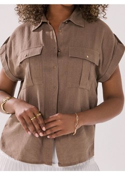 Sinsay - Wiskozowa koszula z domieszką lnu - beżowy ze sklepu Sinsay w kategorii Koszule damskie - zdjęcie 187539327