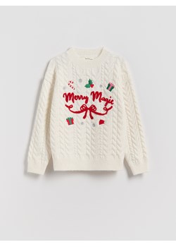 Reserved - Świąteczny sweter - złamana biel ze sklepu Reserved w kategorii Swetry dziewczęce - zdjęcie 187540216