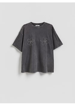 Reserved - T-shirt z błyszczącą aplikacją - ciemnoszary ze sklepu Reserved w kategorii Bluzki damskie - zdjęcie 187540326