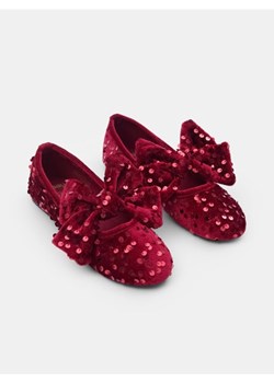 Sinsay - Aksamitne baleriny z kokardą i cekinami - bordowy ze sklepu Sinsay w kategorii Balerinki dziecięce - zdjęcie 187540645